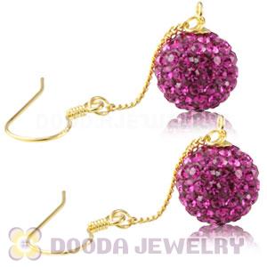 10mm Fushia Czech Crystal Ball Gold Plated Silver Dangle Earrings Wholesale