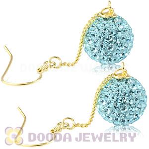 10mm Cyan Czech Crystal Ball Gold Plated Silver Dangle Earrings Wholesale