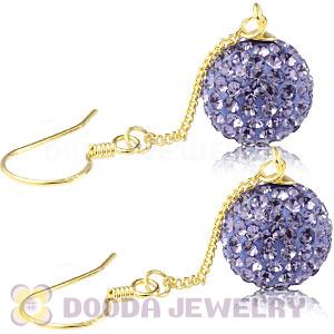 10mm Purple Czech Crystal Ball Gold Plated Silver Dangle Earrings Wholesale