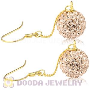 10mm Rose Czech Crystal Ball Gold Plated Silver Dangle Earrings Wholesale