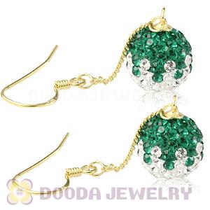 10mm Green-White Czech Crystal Ball Gold Plated Silver Dangle Earrings Wholesale