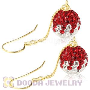 10mm Red-White Czech Crystal Ball Gold Plated Silver Dangle Earrings Wholesale