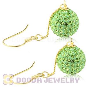 10mm Lime Czech Crystal Ball Gold Plated Silver Dangle Earrings Wholesale 