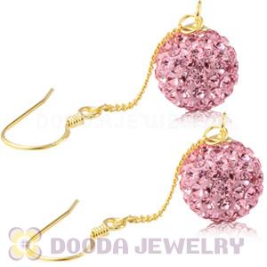 10mm Pink Czech Crystal Ball Gold Plated Silver Dangle Earrings Wholesale 