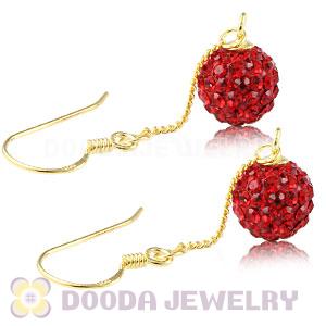 8mm Red Czech Crystal Ball Gold Plated Silver Dangle Earrings Wholesale