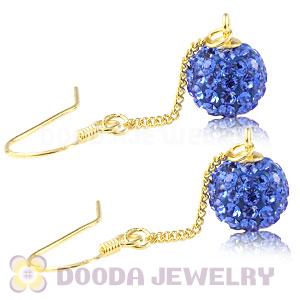 8mm Blue Czech Crystal Ball Gold Plated Silver Dangle Earrings Wholesale