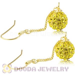 8mm Yellow Czech Crystal Ball Gold Plated Silver Dangle Earrings Wholesale