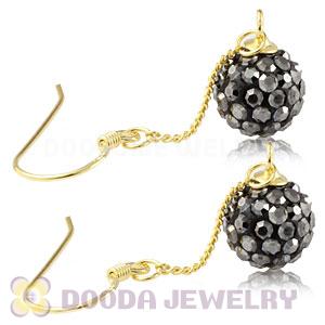 8mm Grey Czech Crystal Ball Gold Plated Silver Dangle Earrings Wholesale