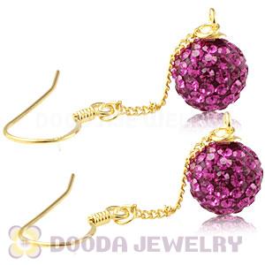 8mm Fushia Czech Crystal Ball Gold Plated Silver Dangle Earrings Wholesale