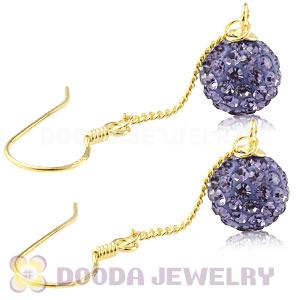 8mm Purple Czech Crystal Ball Gold Plated Silver Dangle Earrings Wholesale