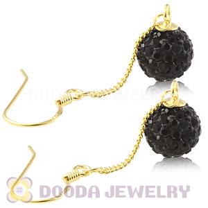 8mm Black Czech Crystal Ball Gold Plated Silver Dangle Earrings Wholesale