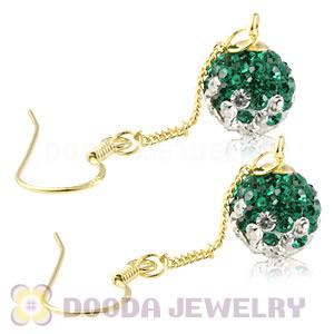8mm Green-White Czech Crystal Ball Gold Plated Silver Dangle Earrings Wholesale