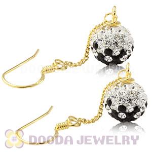 8mm Black-White Czech Crystal Ball Gold Plated Silver Dangle Earrings Wholesale
