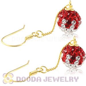 8mm Red-White Czech Crystal Ball Gold Plated Silver Dangle Earrings Wholesale