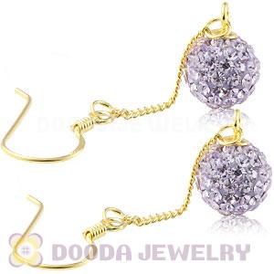 8mm Lavender Czech Crystal Ball Gold Plated Silver Dangle Earrings Wholesale