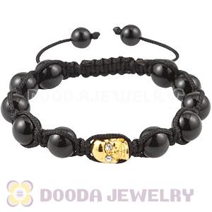 Black Onyx Gold Plated Silver Skull Head String Bracelet Wholesale