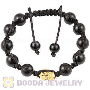 Black Onyx Gold Plated Silver Skull Head String Bracelet Wholesale