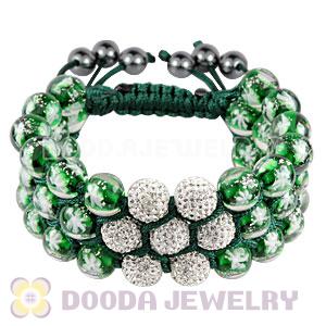 3 Row Green Snowflake Glass Bead Bracelet With Czech Crystal For Christmas Gift