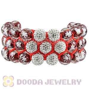 3 Row Red Snowflake Glass Bead Bracelet With Czech Crystal For Christmas Gift