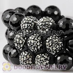 3 Row Faceted Black Onyx Grey Czech Crystal Wrap Bracelet 