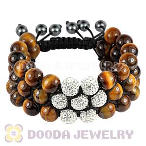 3 Row Tiger Eye White Czech Crystal Wrap Bracelet 