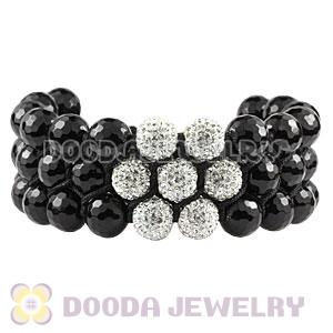 3 Row Faceted Black Onyx White Czech Crystal Wrap Bracelet 