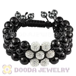 3 Row Faceted Black Onyx White Czech Crystal Wrap Bracelet 