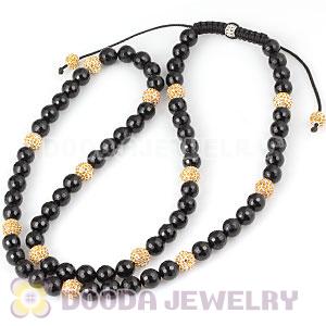 Long Onyx Faceted Black Agate Alloy Crystal Unisex Necklace Wholesale