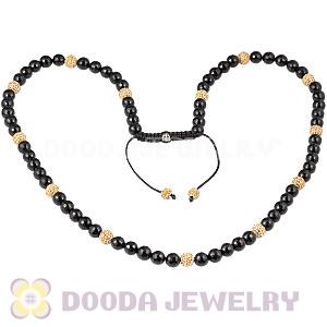 Long Onyx Faceted Black Agate Alloy Crystal Unisex Necklace Wholesale