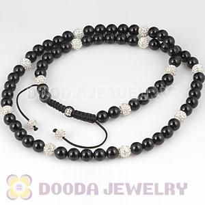 Long Onyx Black Agate Alloy Crystal Unisex Necklace Wholesale