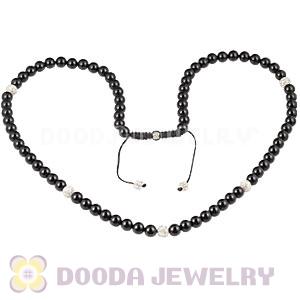 Long Onyx Black Agate Alloy Crystal Unisex Necklace Wholesale