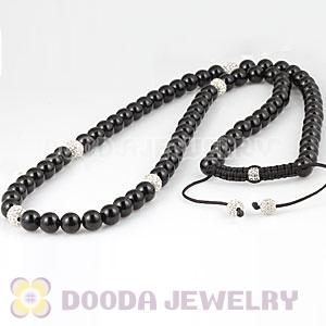 Long Onyx Black Agate Alloy Crystal Unisex Necklace Wholesale