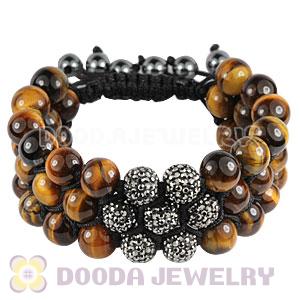 3 Row Tiger Eye Grey Czech Crystal Wrap Bracelet Wholesale