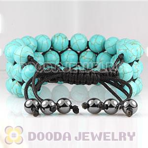 3 Row Turquoise Bead Wrap Bracelet With Hematite Wholesale