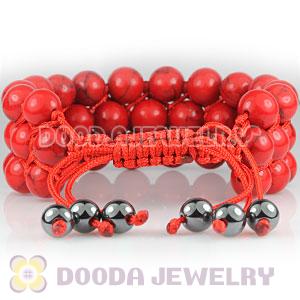 3 Row Red Turquoise Bead Wrap Bracelet With Hematite Wholesale