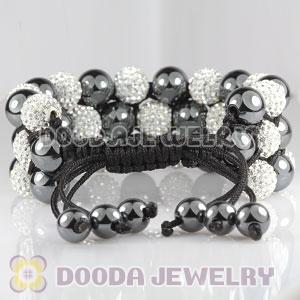 3 Row Pave White Czech Crystal Hematite Wrap Bracelet 