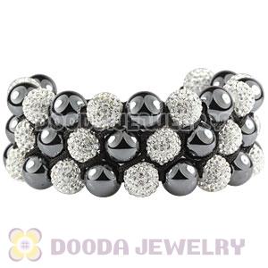 3 Row Pave White Czech Crystal Hematite Wrap Bracelet 