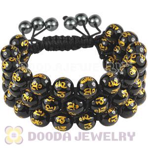 3 Row Black Agate Buddhist Bead Wrap Bracelet Wholesale