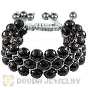 3 Row Faceted Black Agate Wrap Bracelet With Hematite Wholesale