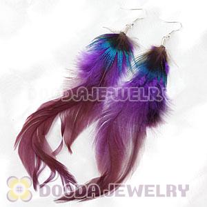 Purple Tibetan Jaderic Indianstyles Long Feather Earrings Wholesale