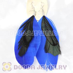 Long Navy Triple Layer Tibetan Jaderic Bohemia Feather Earrings
