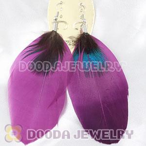 Wholesale Purple Tibetan Jaderic Bohemia Styles Big Flake Feather Earrings