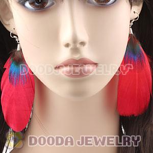 Wholesale Red Tibetan Jaderic Bohemia Styles Big Flake Feather Earrings