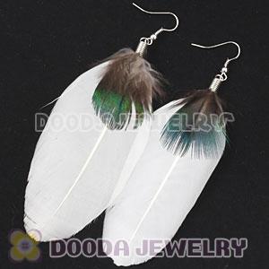 Wholesale White Tibetan Jaderic Bohemia Styles Big Flake Feather Earrings