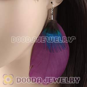 Wholesale Purple Tibetan Jaderic Bohemia Styles Big Flake Feather Earrings