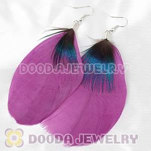 Wholesale Purple Tibetan Jaderic Bohemia Styles Big Flake Feather Earrings