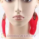 Fashion BOHO Red Feather Earrings With Alloy Fishhook Wholesale