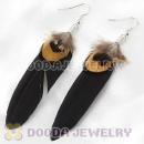 Fashion Black And Grizzly Feather Earrings With Alloy Fishhook Wholesale