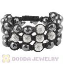 3 Row White Czech Crystal Cross Inspired String Bracelet With Faceted Hematite Beads