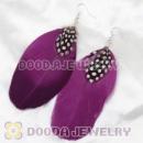 Wholesale Fashion BOHO Purple Feather Earrings With Decorated Dot